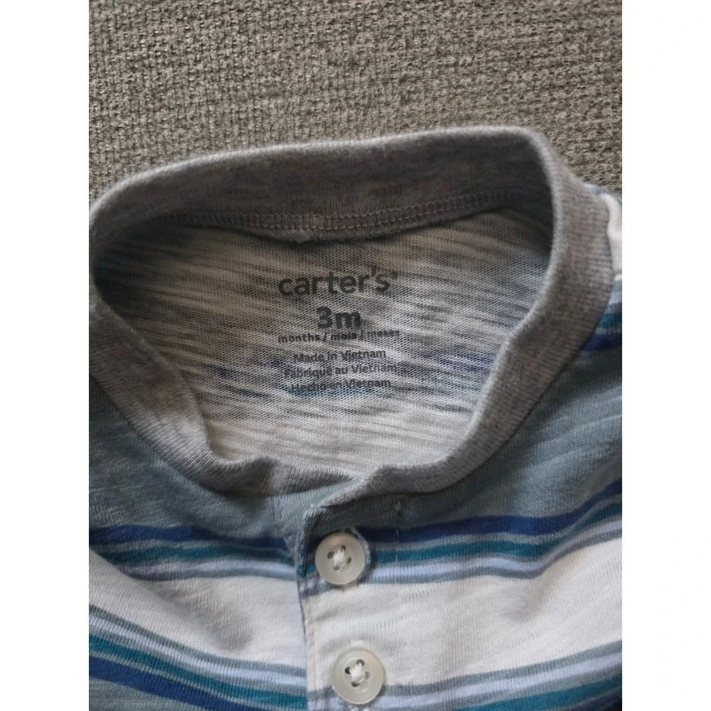 Carters Baby Boy 3M Henley Shirts Set of 2 Striped Slub Knit Green Blue 3 Months
